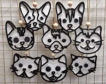 Cat Magnet & ornament set- 8 designs - DIGITAL FILE ONLY - svg dxf hand drawn glowforge laser machines