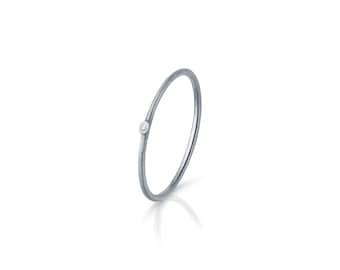14K Gold Mini Solaris Diamond Ring | Minimalist Stacking Band, Satin Finish