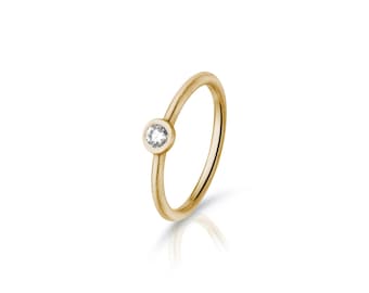 Solaris Diamond Ring – 14K Gold Minimalist Diamond Ring, VVS Top Wesselton Solitaire Ring, Satin Finish Fine Jewelry
