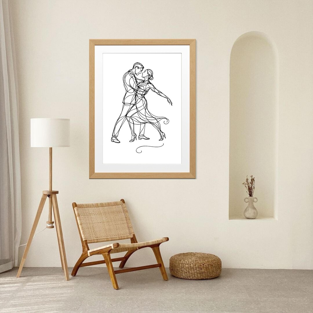 Ballroom Dancers Continuous Line Art Print Minimalist Couple Wall Decor ...