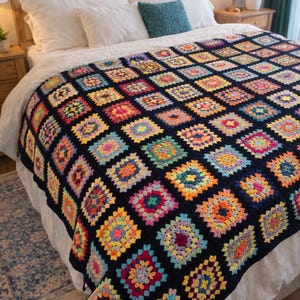 Granny Square Crochet Blanket Handmade, Colorful Afghan Throw, Boho Patchwork Sofa Blanket