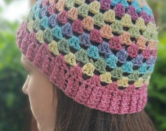 Handmade Granny Square Crochet Beanie: Boho Winter Hat