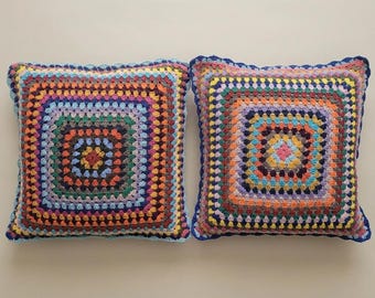 Handmade Granny Square Crochet Pillow Cover: Boho Home Decor