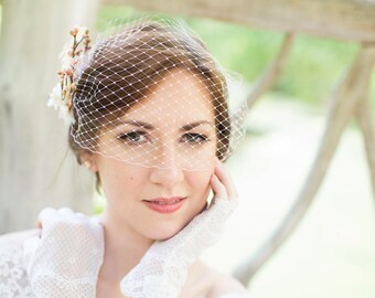 bridal bandeau veil, wedding birdcage veil, small pale pink net veil, white bridal bird cage veil - BLUSHY - many colors, veil only