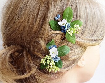 2 Royal Blue Flower Hair Pins Blue Wedding Hair Accessories Etsy