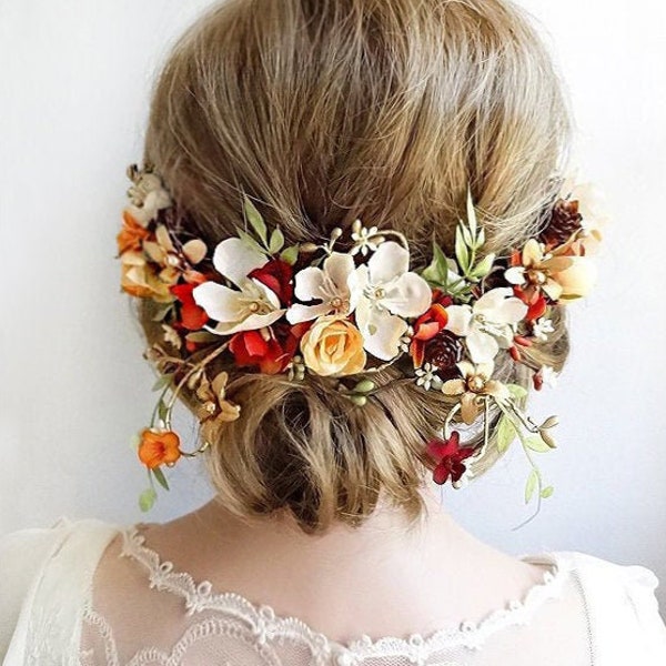 bridal headpiece, fall hair piece wedding, autumn headpiece, hair piece, fall flower crown, wedding hair accessories, burnt orange hair clip