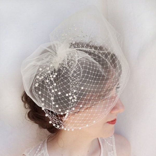Ivory Dot Birdcage Veil Headpiece