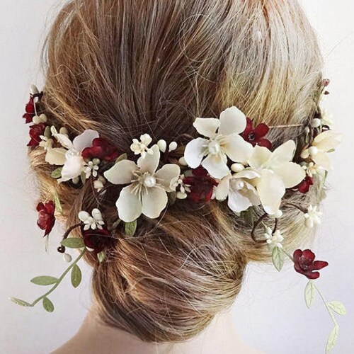 Burgundy Headpiece Floral Hair Piece Burgundy Hair Clip Etsy