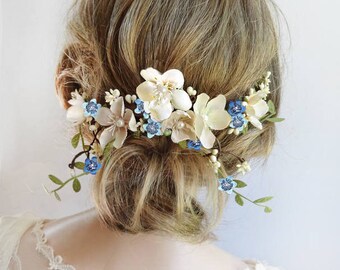 blue flower hair piece