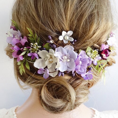 Purple Flower Hair Comb Hair Piece Lavender Wedding Hair Etsy