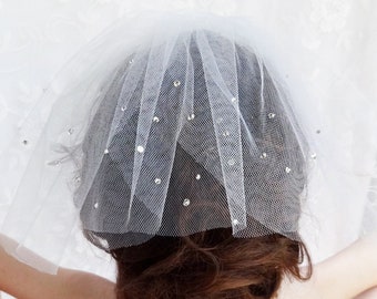 tulle birdcage veil, ivory birdcage veil, with crystals, tulle veil, ivory wedding veil, white birdcage veil, bird cage veil, tulle veil