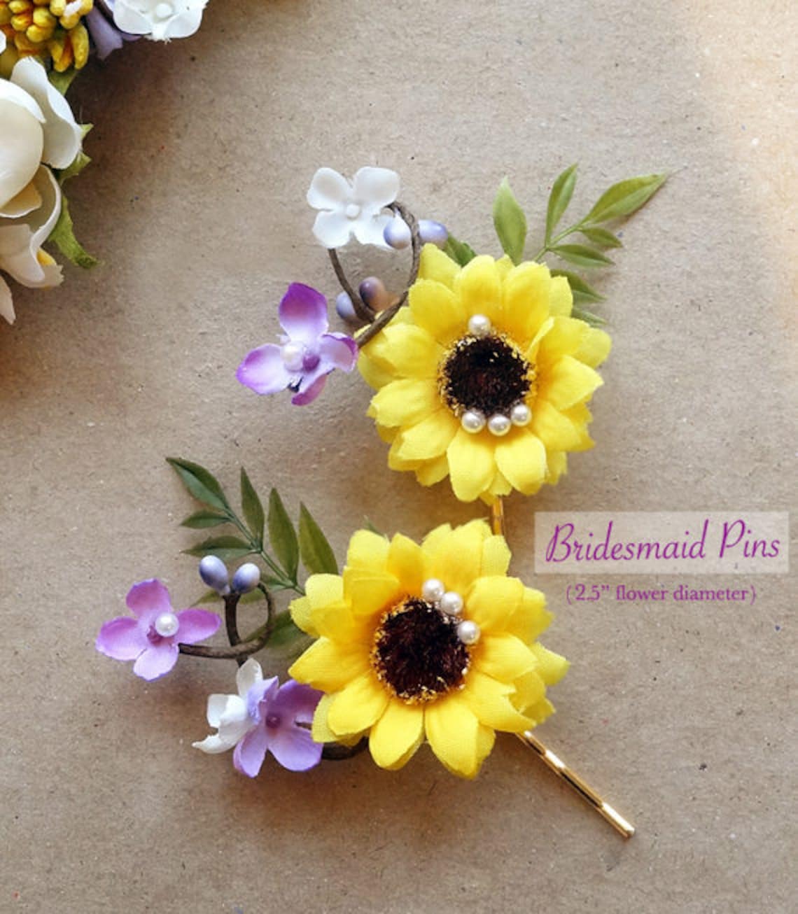 Sunflower hair clip bridal hair clip sunflower wedding hair Etsy