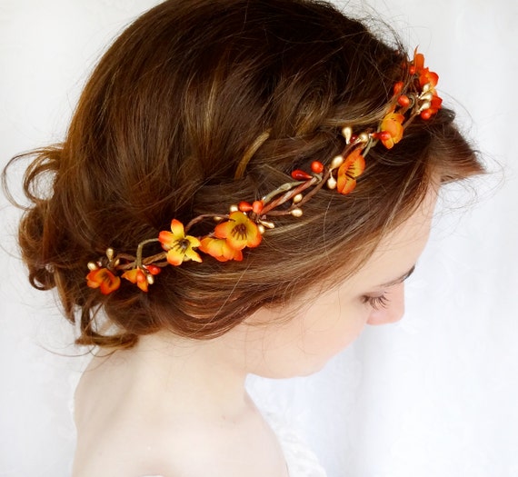 Fall Hair Accessories Fall Flower Crown Orange Floral Etsy