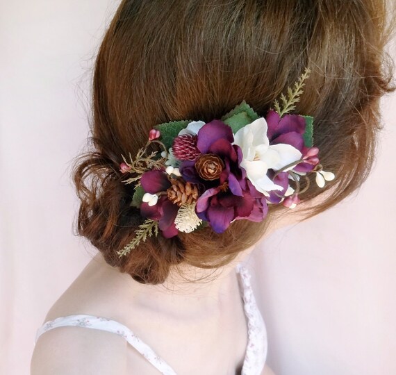 Eggplant Wedding Hair Flower Purple Hair Clip Purple Hair Etsy