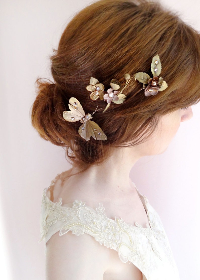 Butterfly hair accessories gold floral hair piece butterfly Etsy
