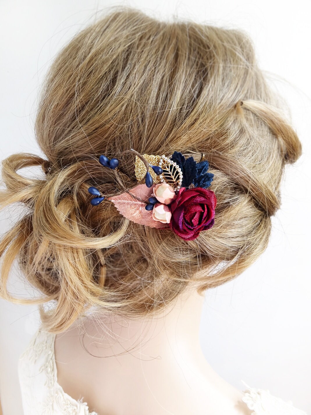 Navy And Burgundy Hair Piece Navy Wedding Hair Accessories Etsy