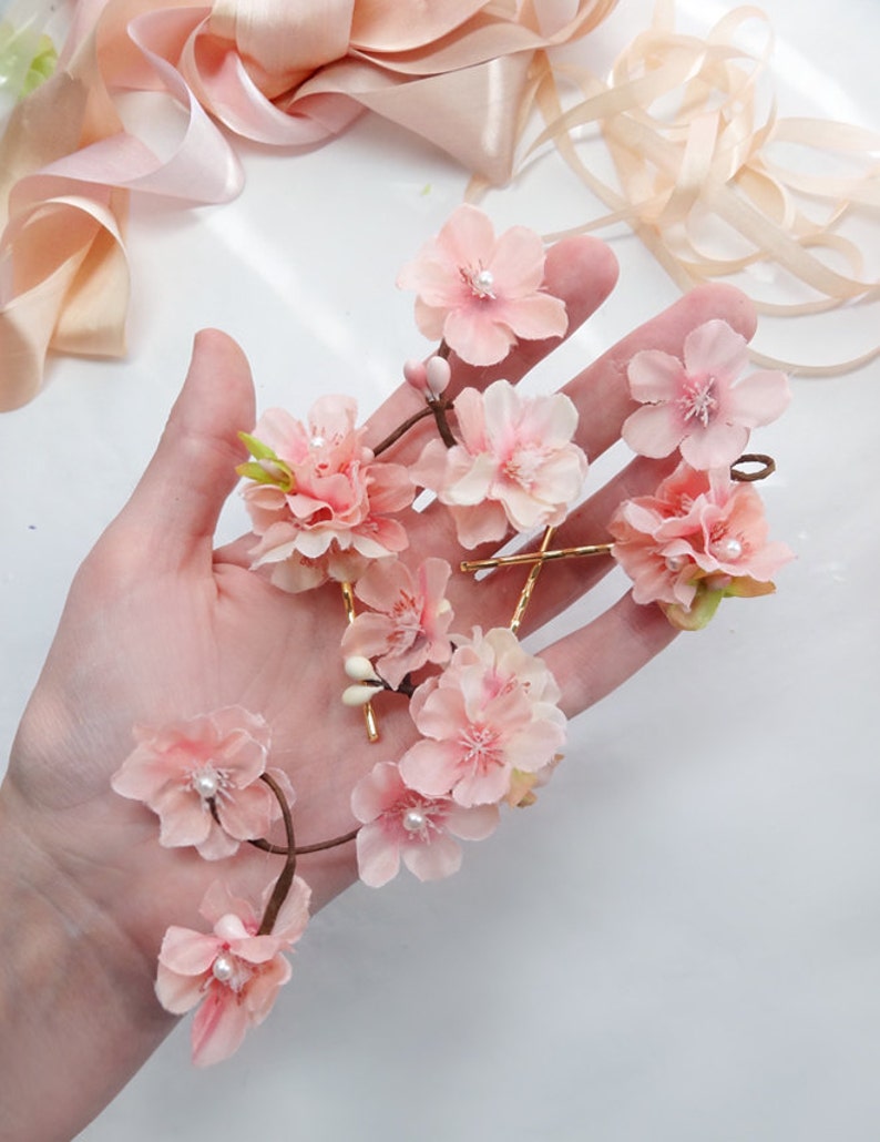 Cherry Blossom Hair Pins Pink Flower Hair Pin Cherry Blossom Etsy