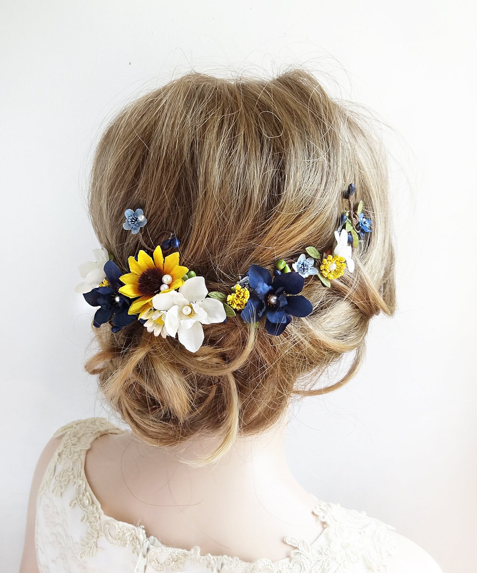 Sunflower Hair Piece Sunflower Hair Clip Wedding Navy Hair Etsy Canada