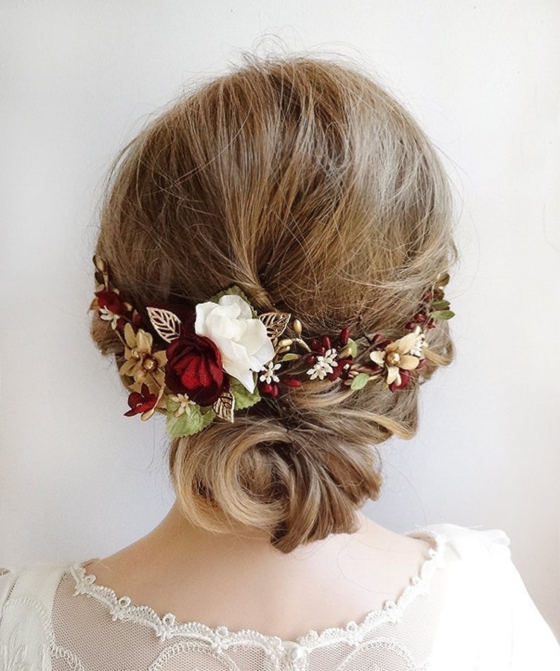 Burgundy hair accessories burgundy and green bridal Etsy