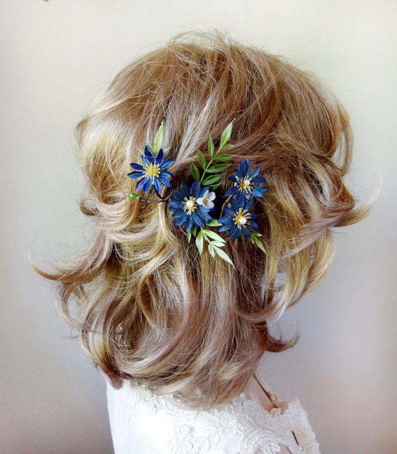 blue wildflower hair piece chicory flower blue flower hair pin chicory hair piece floral hair pin bridal hair pin blue hair flower