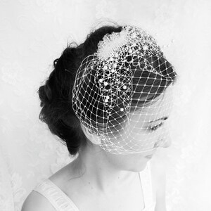 ivory birdcage veil with pearls, birdcage veil comb, small birdcage, ivory birdcage veil, beige, white, bridal birdcage, wedding veil pearl image 3