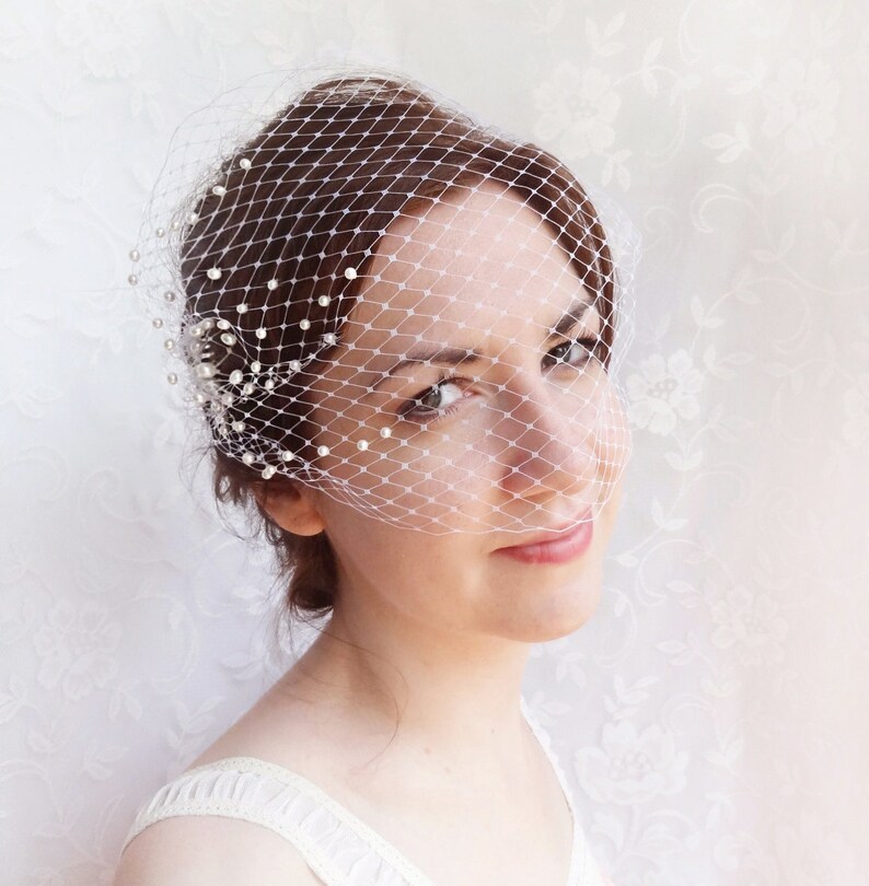 Birdcage Veil With Pearls Wedding Bandeau Veil Small Etsy UK