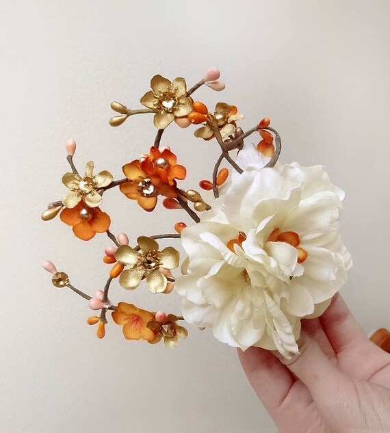 Fall Hair Accessories Wedding Orange Hair Flower Fall Etsy