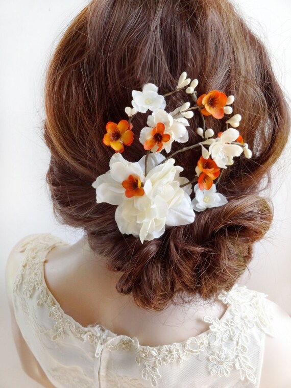 Bridal Flower Hair Clip Bridal Hair Piece Orange Hair Clip Etsy