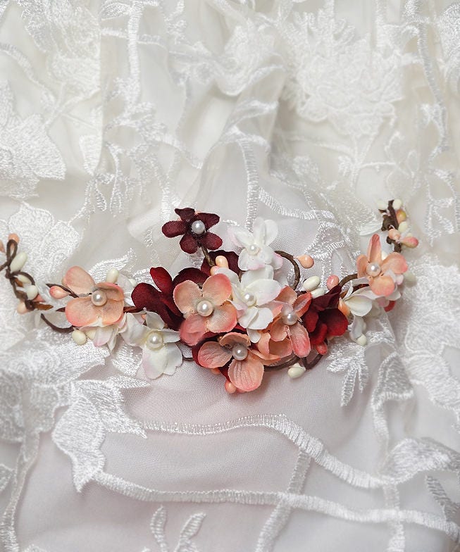 Handmade Demi Fleur Couronne Chignon Anneau Robe de Mariage Gris Et Rose Floral Tiara 