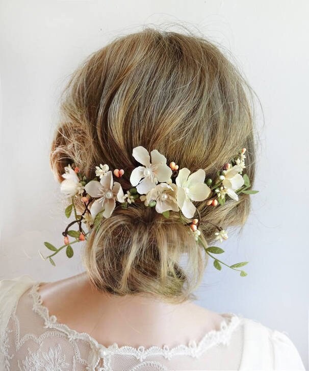 Wedding headpiece floral peach wedding hair piece peach hair Etsy