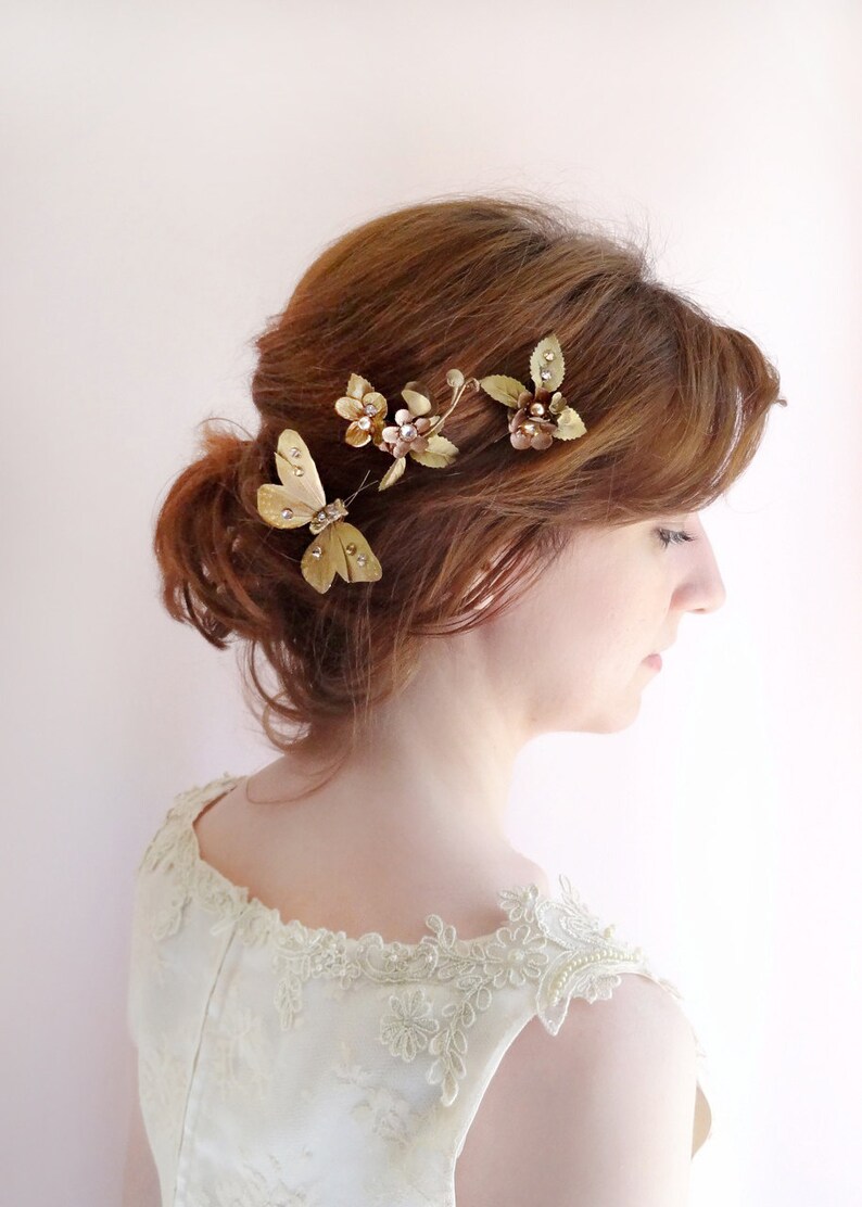 Butterfly hair accessories gold floral hair piece butterfly Etsy
