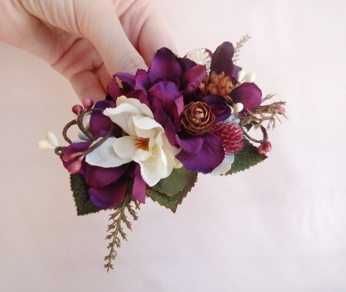 Eggplant Wedding Hair Flower Purple Hair Clip Purple Hair Etsy