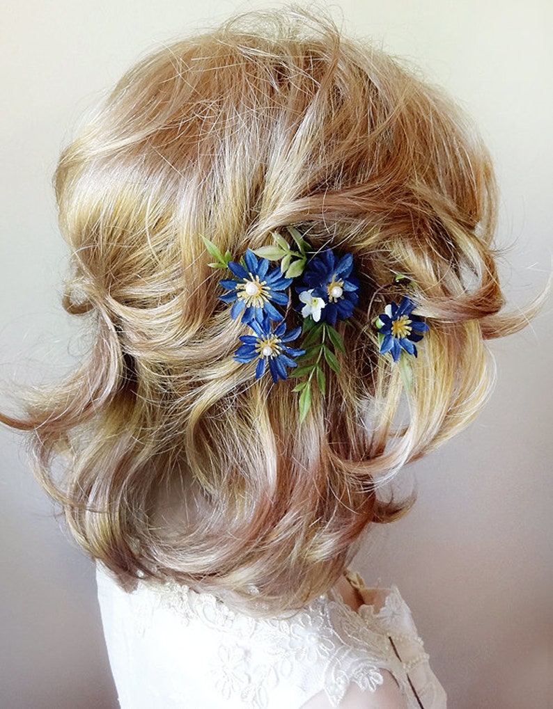 blue wildflower hair piece chicory flower blue flower hair pin chicory hair piece floral hair pin bridal hair pin blue hair flower