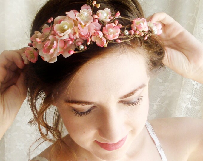 Pink Cherry Blossom Flower Crown LOVE Bridal Etsy
