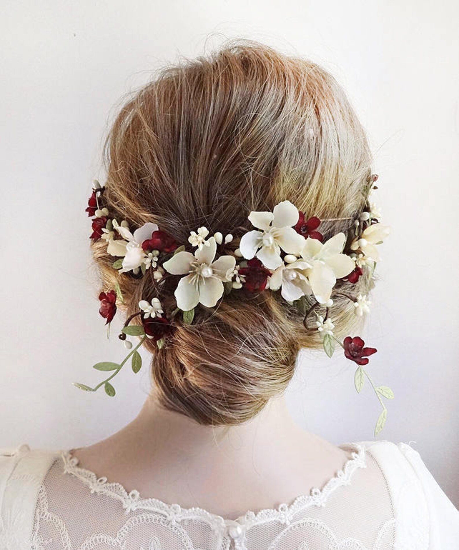 Burgundy Hair Accessories Burgundy Hair Flower Wedding Hair Etsy