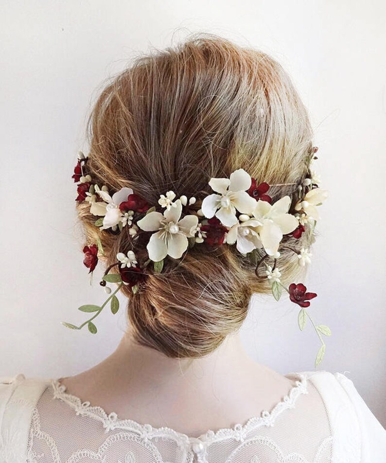 Burgundy Hair Accessories Burgundy Hair Flower Wedding Hair Etsy