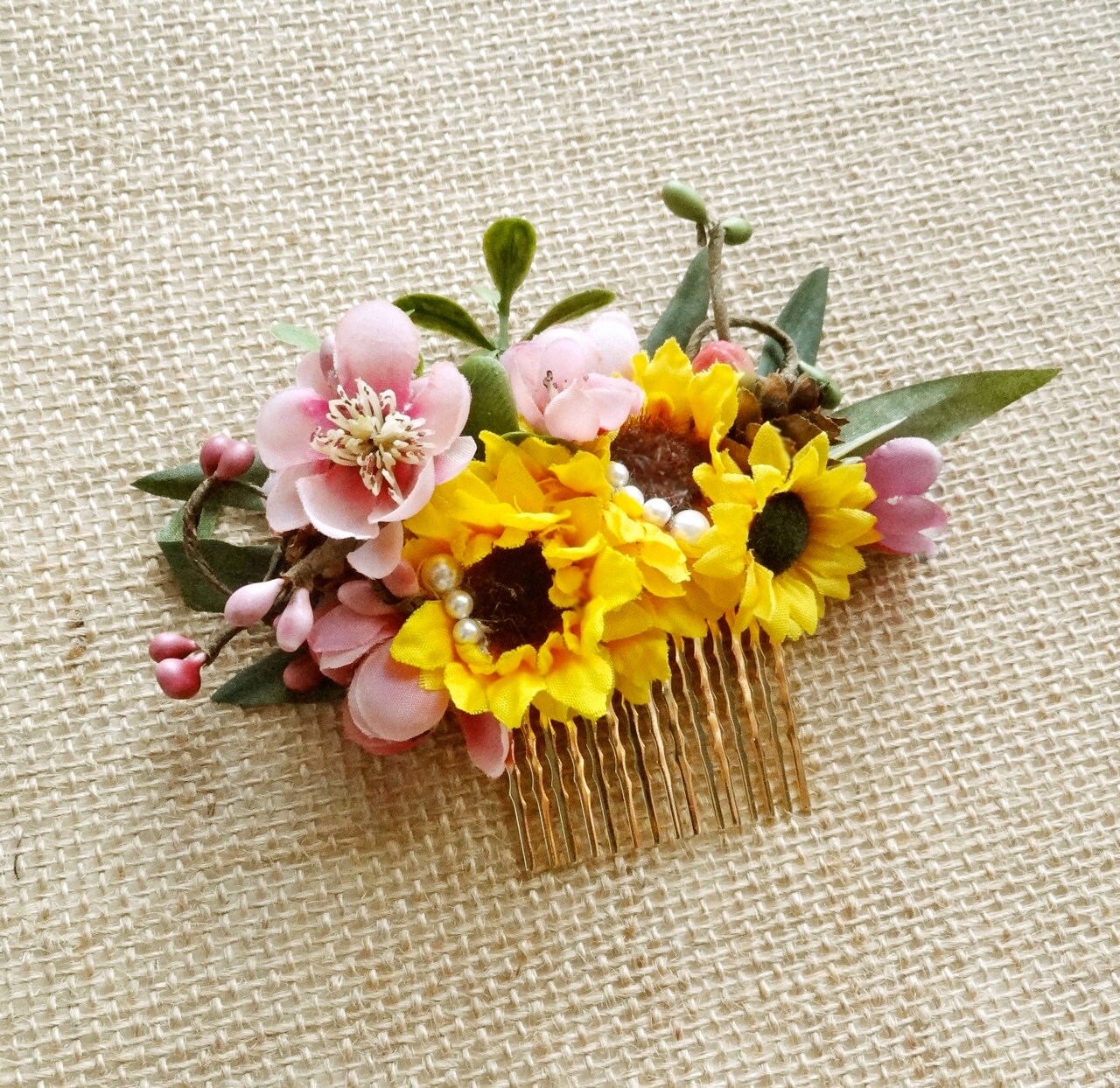 Sunflower hair clip yellow hair flower floral hair comb Etsy