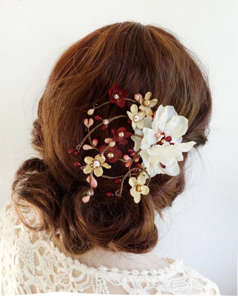 Floral Hair Clip Burgundy Wedding Headpiece Burgundy and Etsy