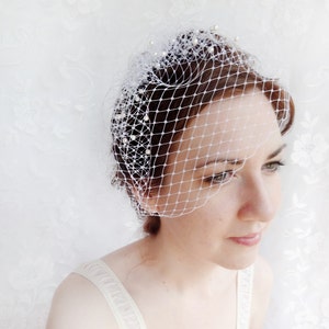 ivory birdcage veil with pearls, birdcage veil comb, small birdcage, ivory birdcage veil, beige, white, bridal birdcage, wedding veil pearl image 2