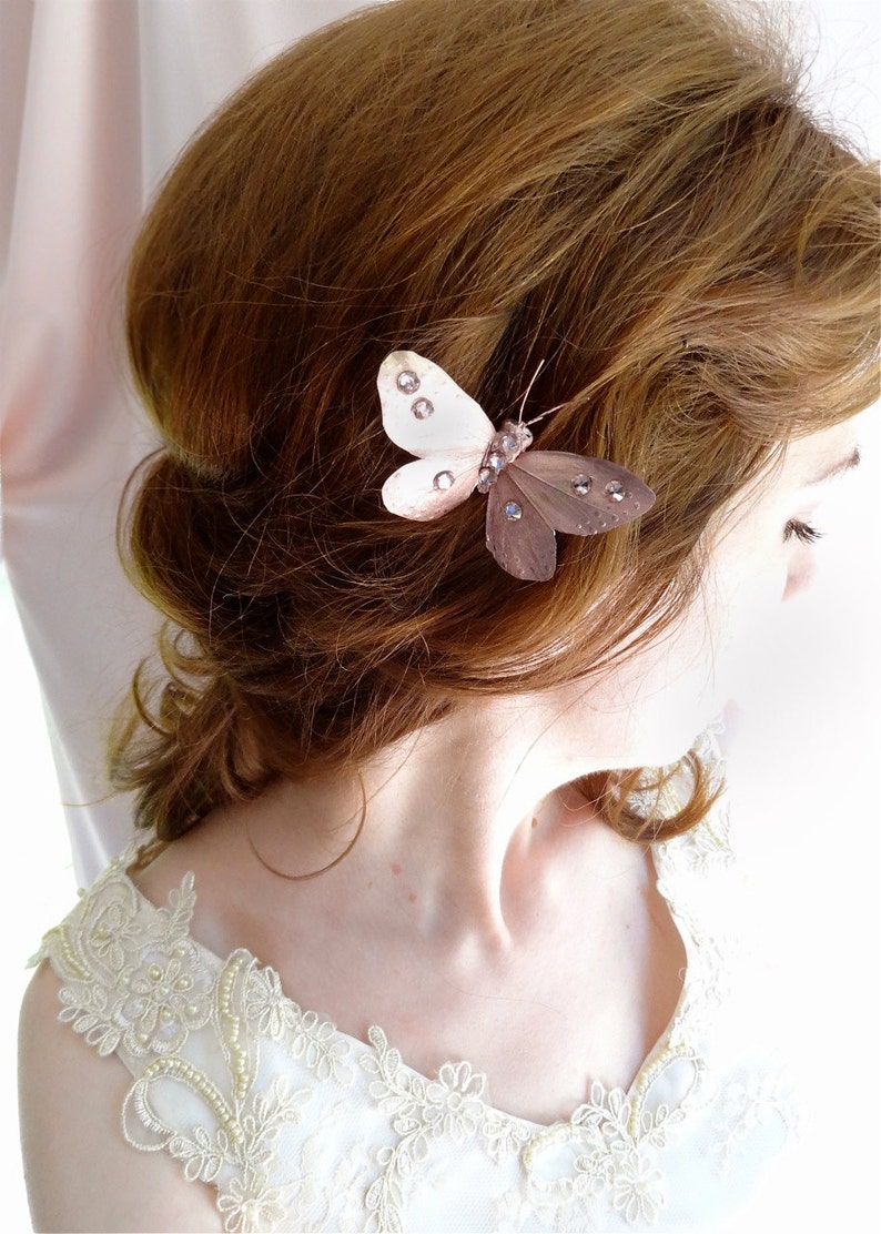 Butterfly Hair Accessory Pink Jeweled Hair Pin Swarovski Etsy