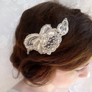 lace hair piece, bridal headpiece, lace bridal hair accessories, ivory hair piece FLUTTER lace head piece, lace wedding hair comb crystals image 3