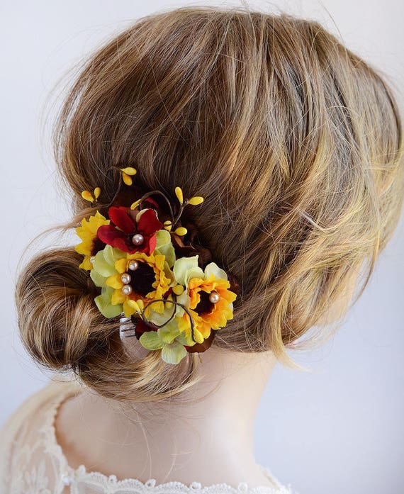sunflower wedding hair piece