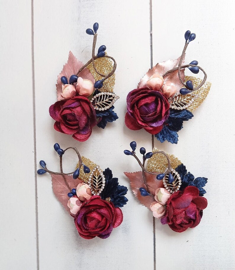navy and gold hair accessories