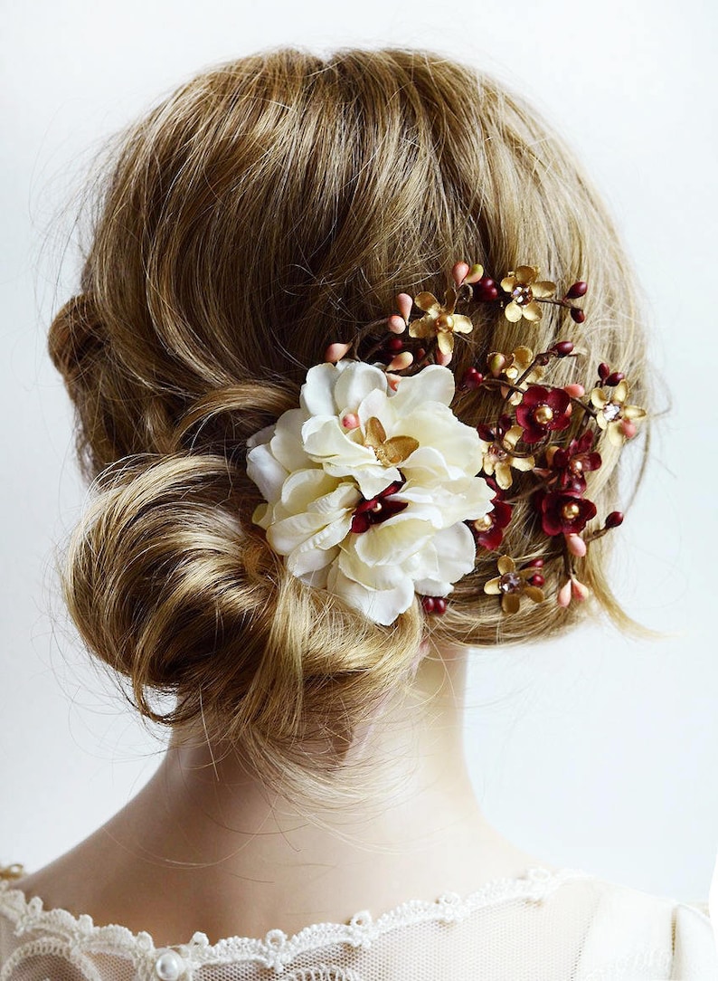 Floral Hair Clip Burgundy Wedding Headpiece Burgundy and Etsy