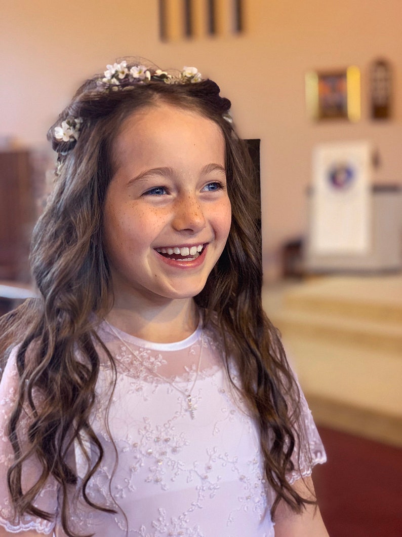 first communion flower crown first communion headpiece white image 5