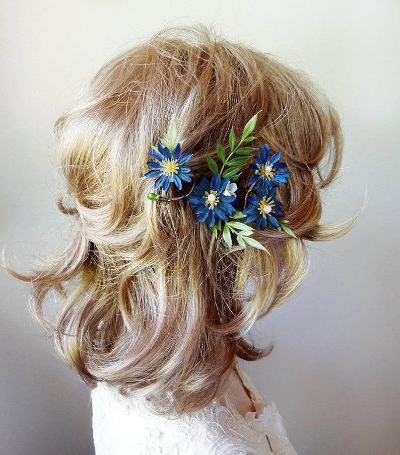 blue wildflower hair piece chicory flower blue flower hair pin chicory hair piece floral hair pin bridal hair pin blue hair flower