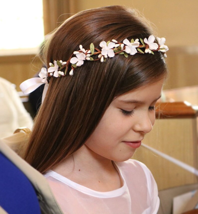 White flower crown communion first communion headpiece first Etsy