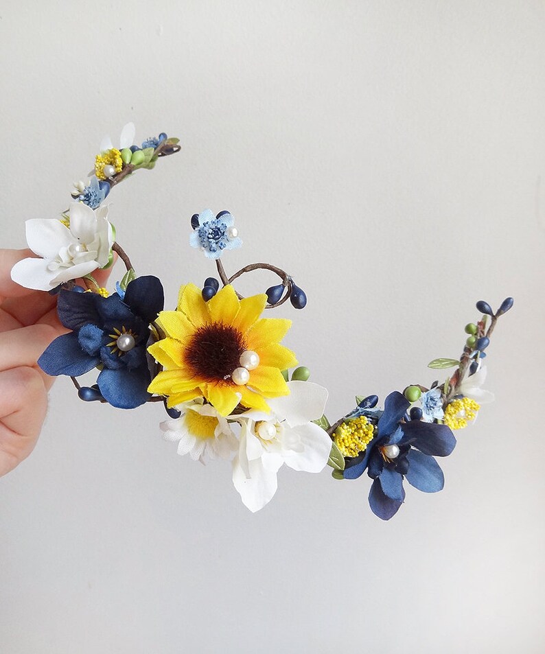 Sunflower Hair Piece Sunflower Hair Clip Wedding Navy Hair Etsy