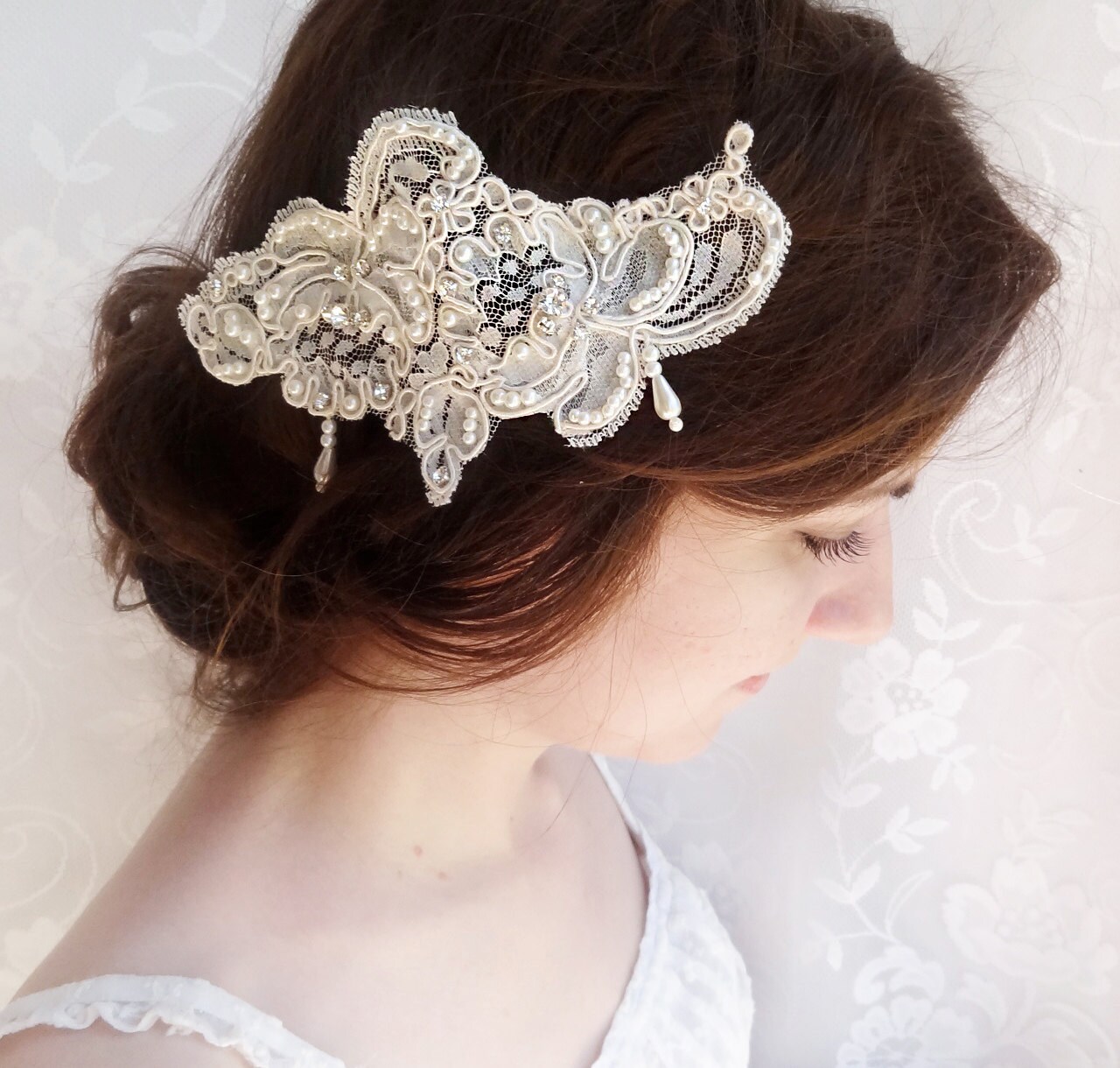 Pearl Lace Headpiece - Etsy Pearl Lace Headpiece - Etsy