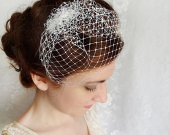 mini birdcage veil, white wedge wedding veil, small bird cage bridal veil - TESSIE - bridal hair accessories